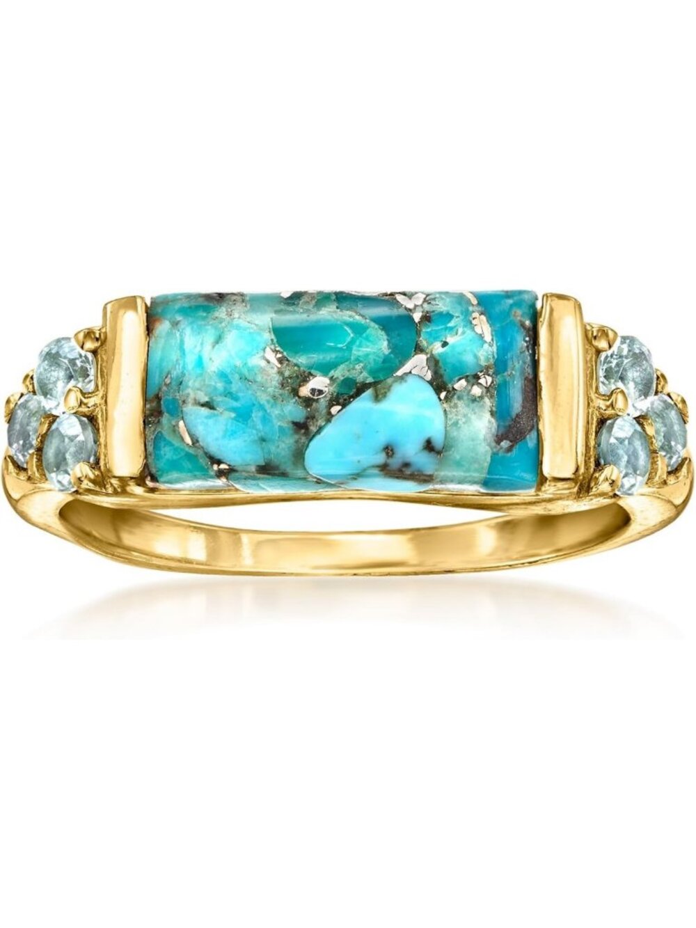 Stunning Turquoise & Sky Blue Topaz Ring in 18kt Gold Over Sterling Silver